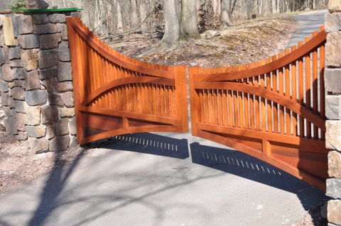 Custom Designed Wood Driveway Gate Stained by Customer